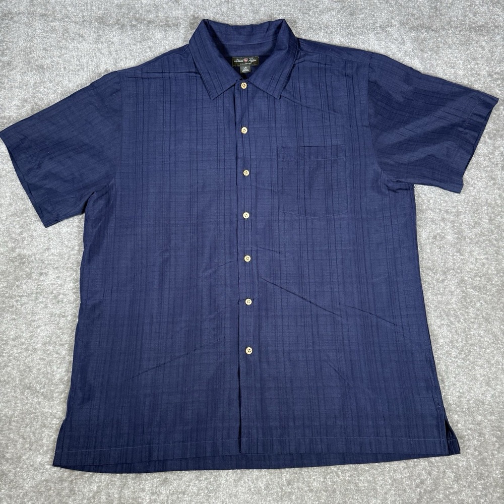 David Taylor Shirt Men's‎ Large Blue Short Sleeve Button Up Textured